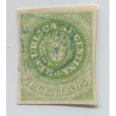 ARGENTINA 1862 GJ 08b ESCUDITO DE 10 Cts. CON VARIEDAD 8 ANGULOS CORTADOS BONITO COLOR U$ 110